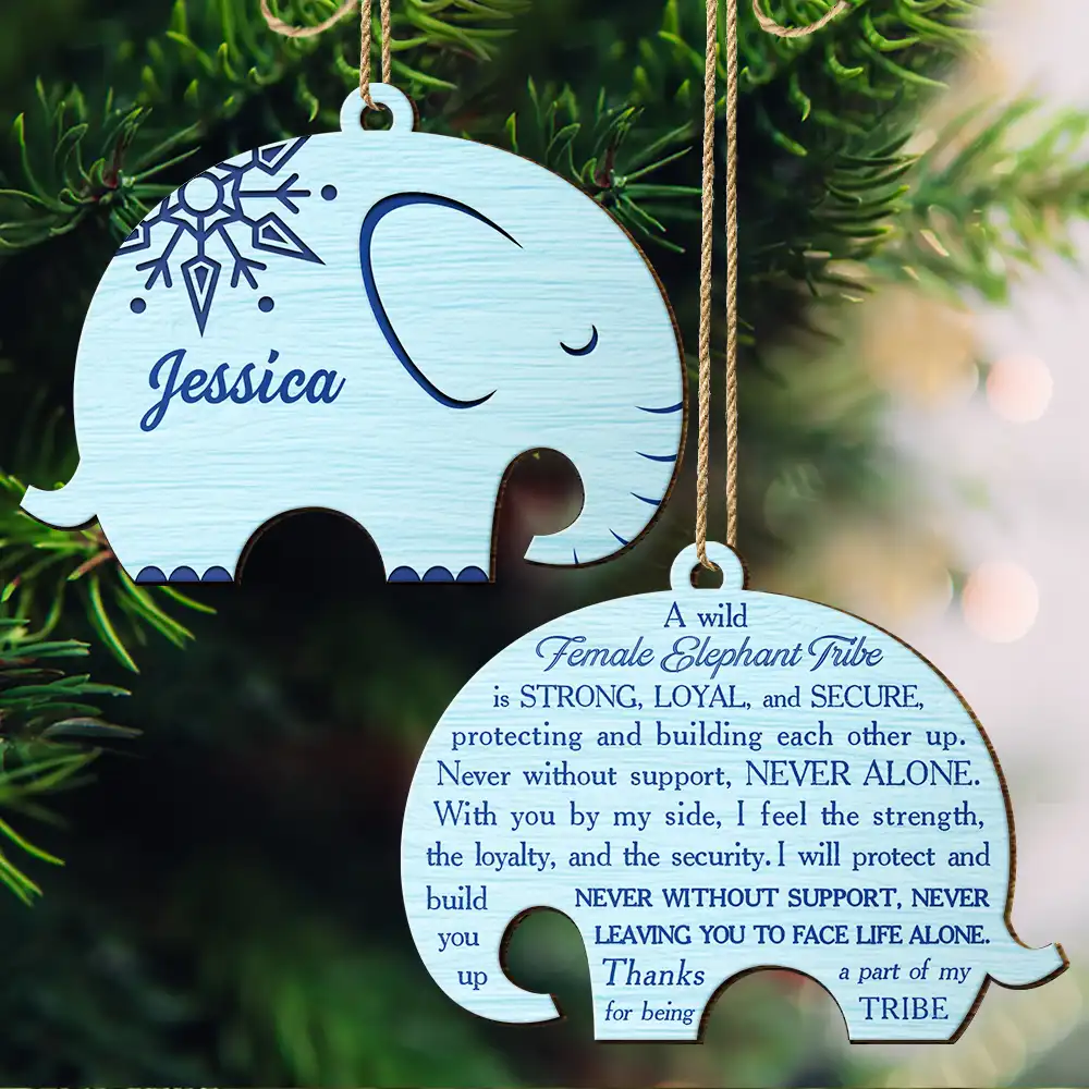 Elephant Sisterhood Sister Bestie Thank You - Personalized Wooden Ornament Print 2 Sides - Image 3