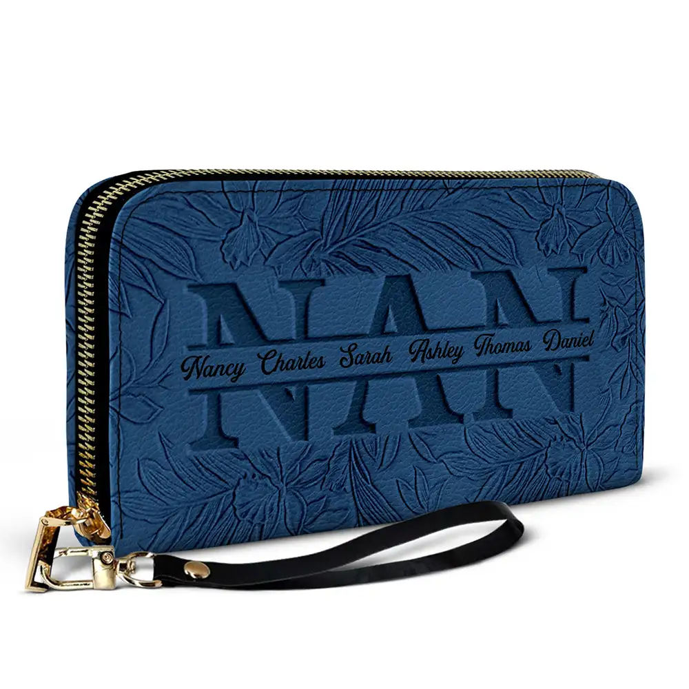 Embossed Flower Leather Mom We Love You - Personalized Leather Long Wallet - Image 2