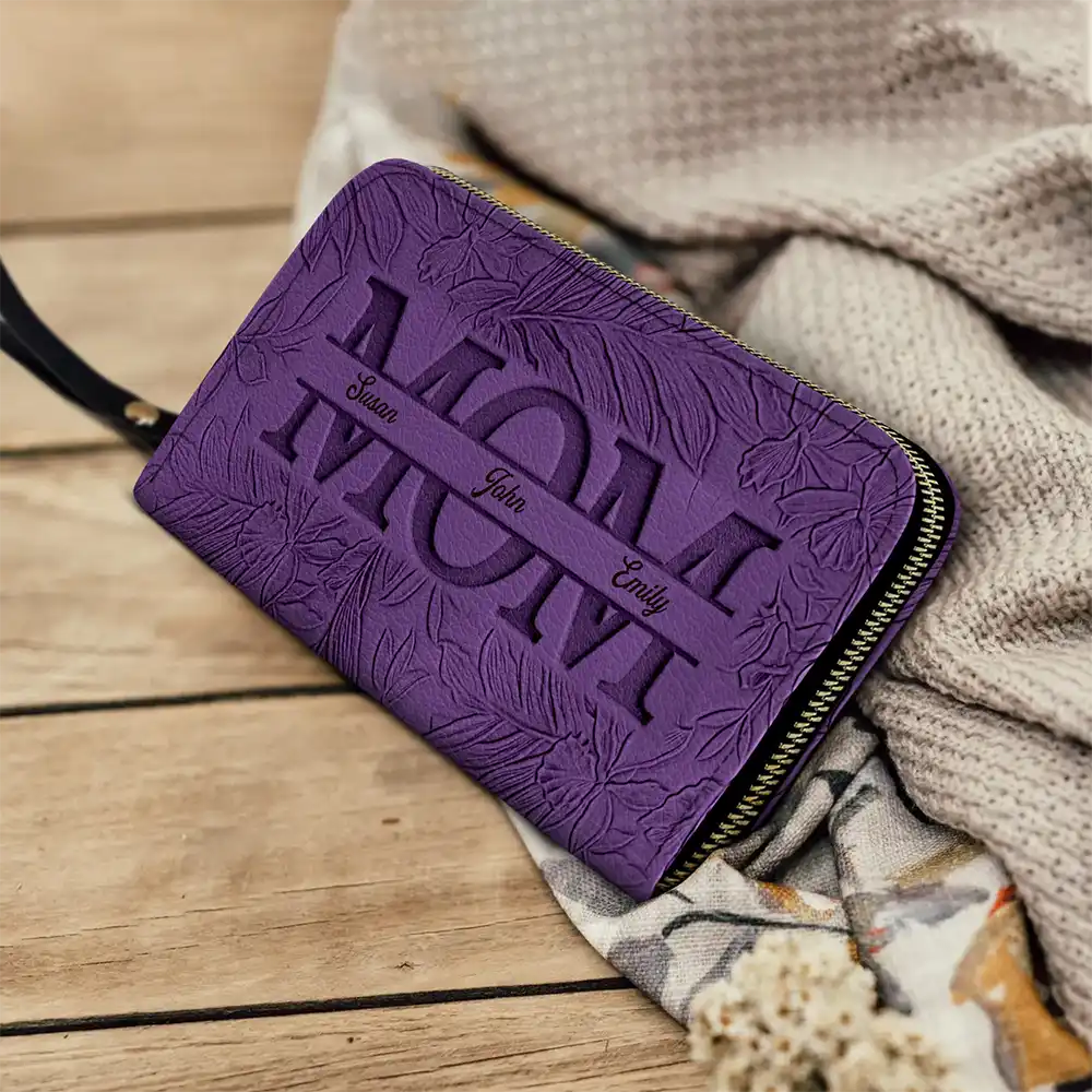 Embossed Flower Leather Mom We Love You - Personalized Leather Long Wallet - Image 4