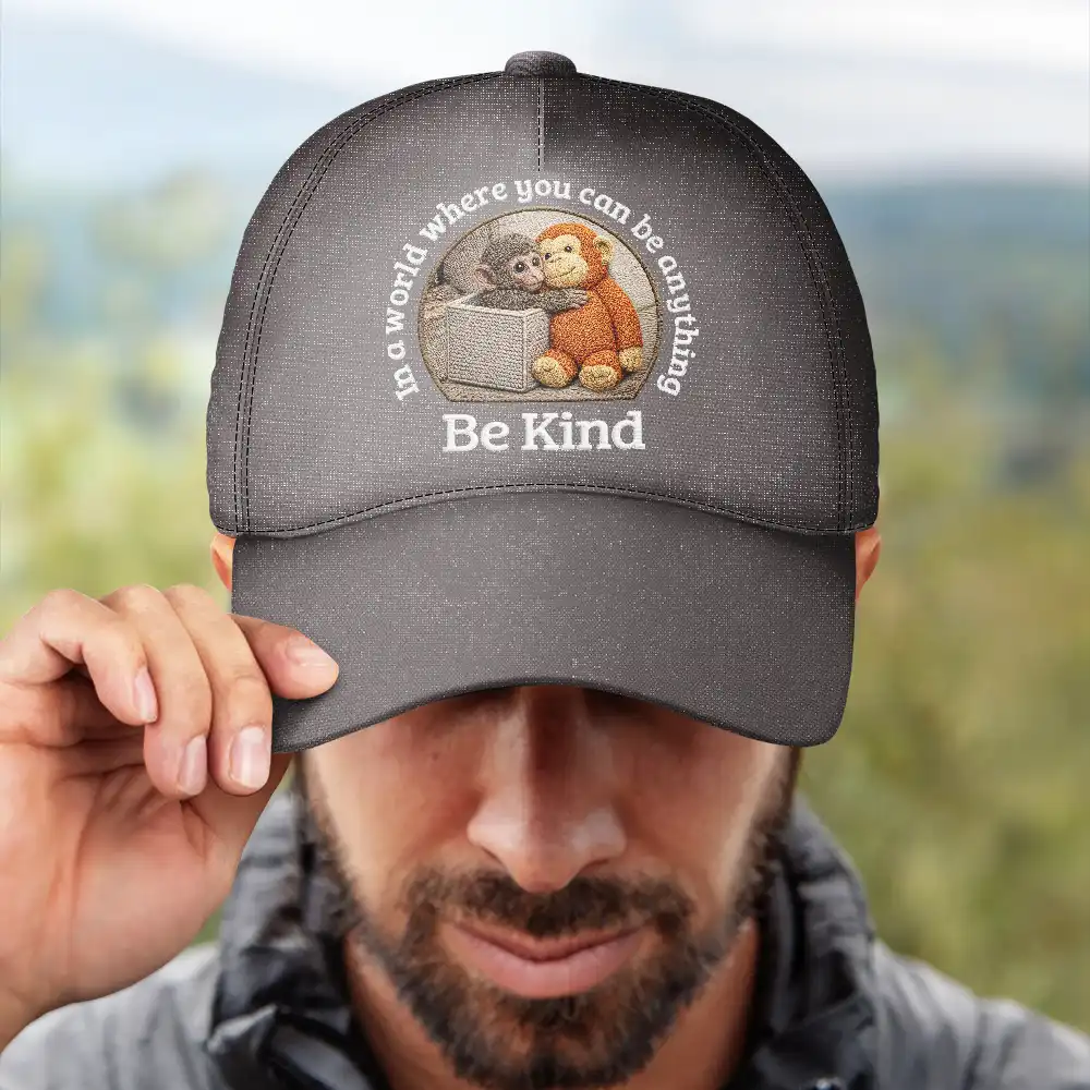 Embroidery Effect In A World Where You Can Be Anything Be Kind - Personalized Classic Cap - Image 4