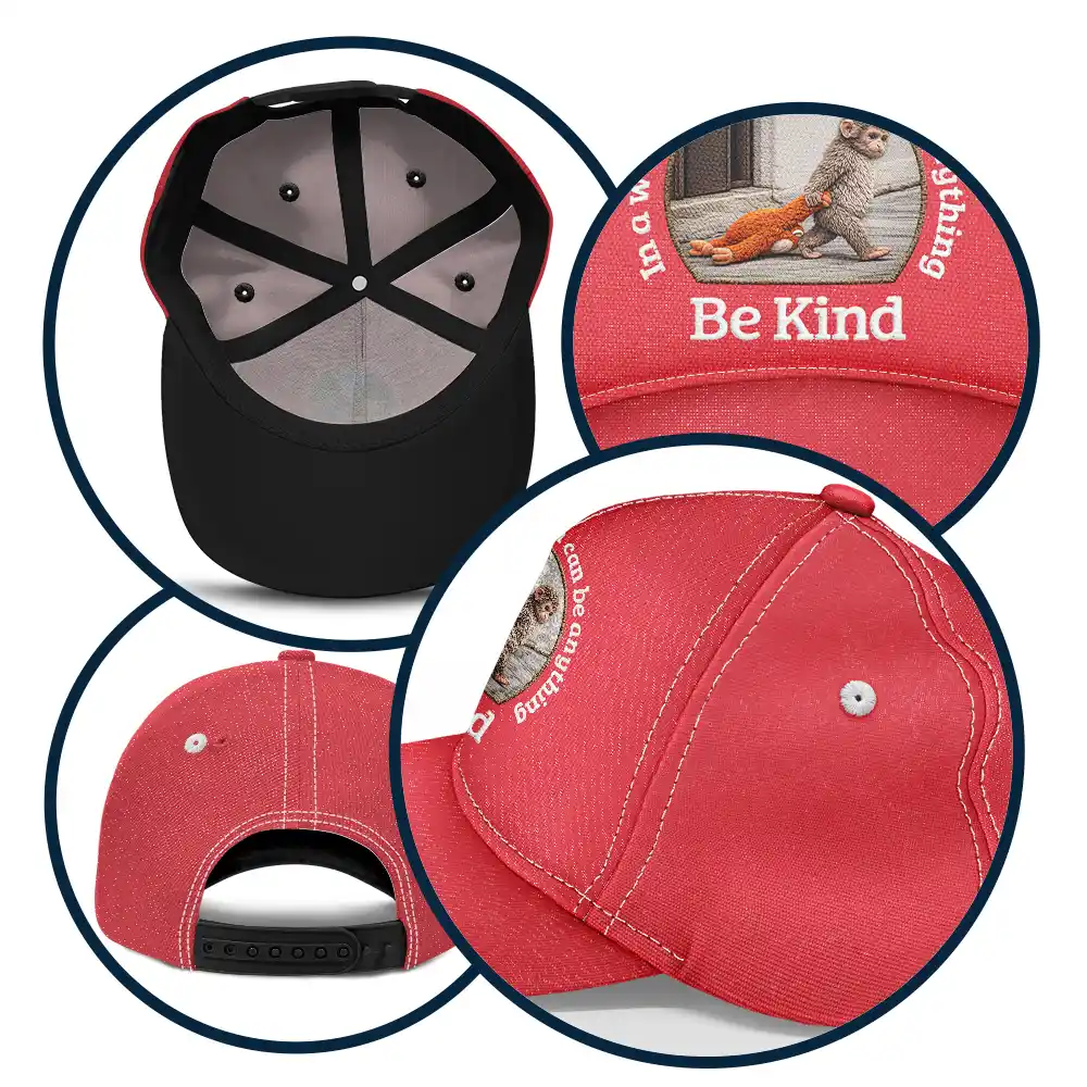 Embroidery Effect In A World Where You Can Be Anything Be Kind - Personalized Classic Cap - Image 5