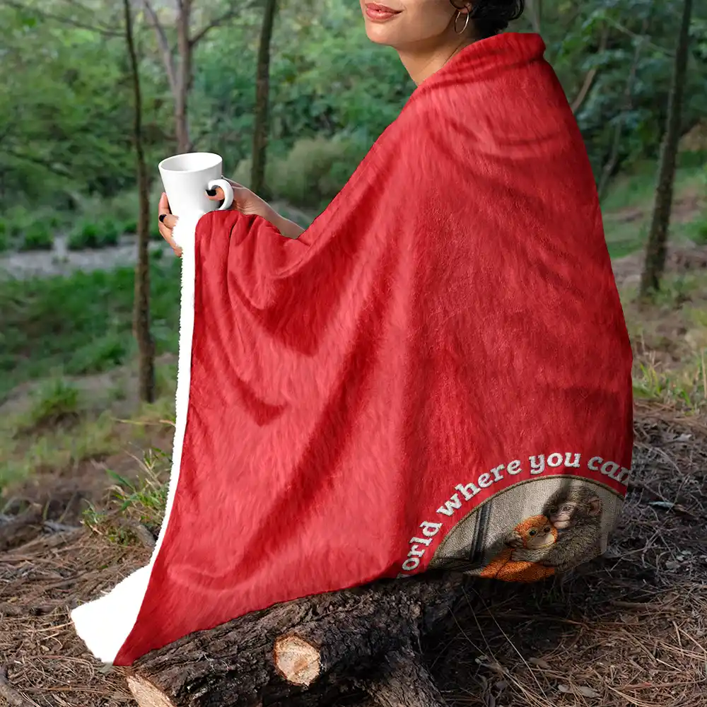 Embroidery Effect In A World Where You Can Be Anything Be Kind - Personalized Fleece Blanket, Sherpa Blanket - Image 5