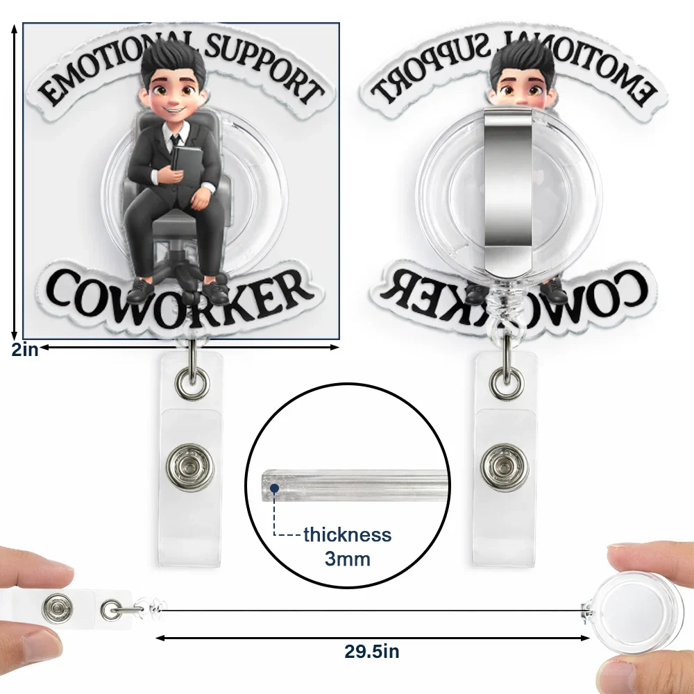 Emotional Support Coworker 3D Effect Sitting Person - Personalized Badge Reel - Image 5