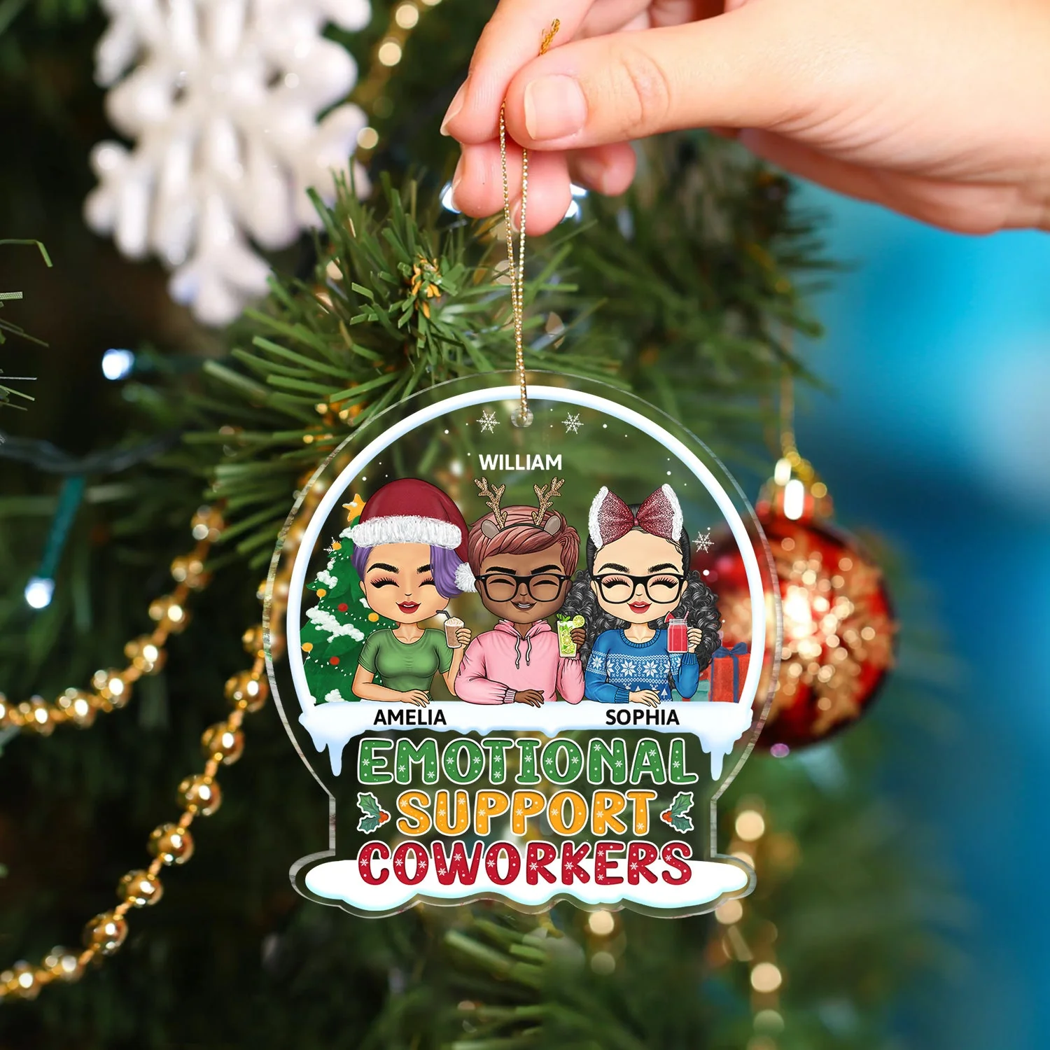Emotional Support Coworkers - Christmas Gifts For Colleagues, Besties - Personalized Custom Shaped Acrylic Ornament - Image 4