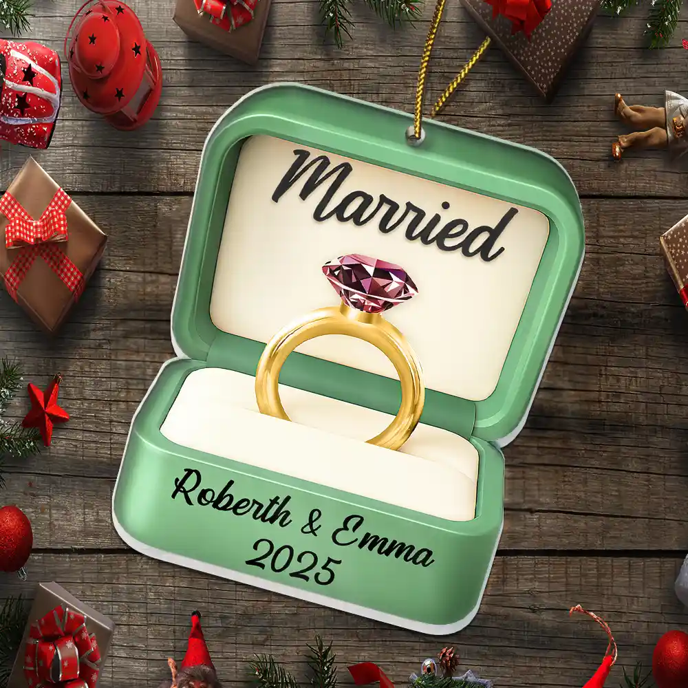Engaged Married Couple Ring Box - Personalized Custom Shaped Acrylic Ornament - Image 5