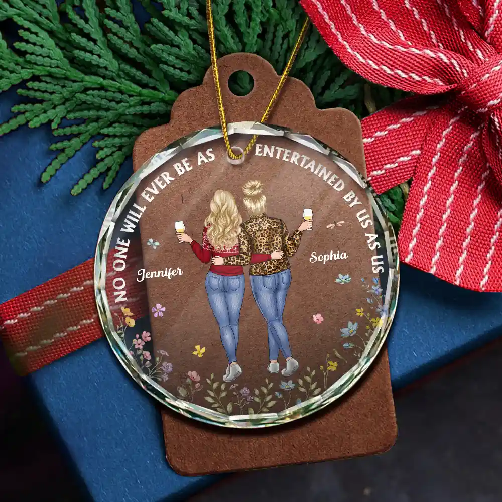 Entertained By Us As Us Friends - Personalized Circle Glass Ornament - Image 5
