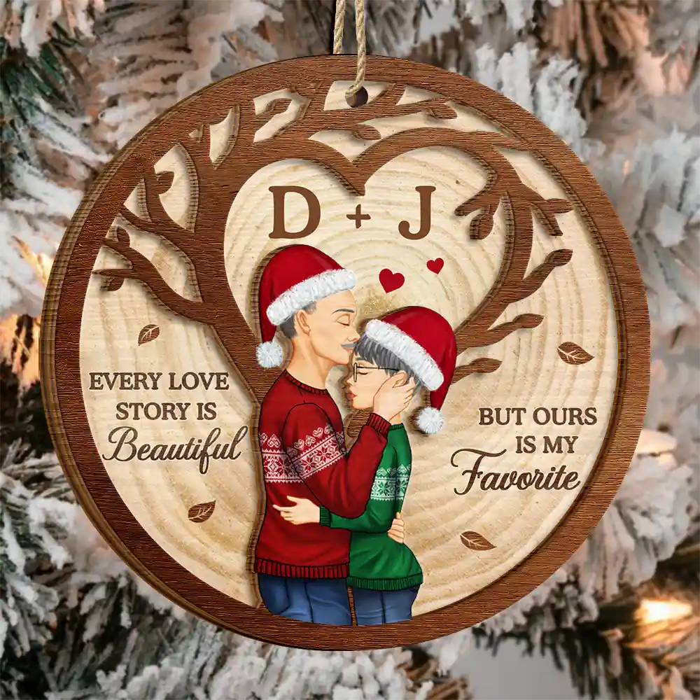 Every Love Story Is Beautiful But Ours Is My Favorite - Personalized 2-Layered Wooden Ornament - Image 3