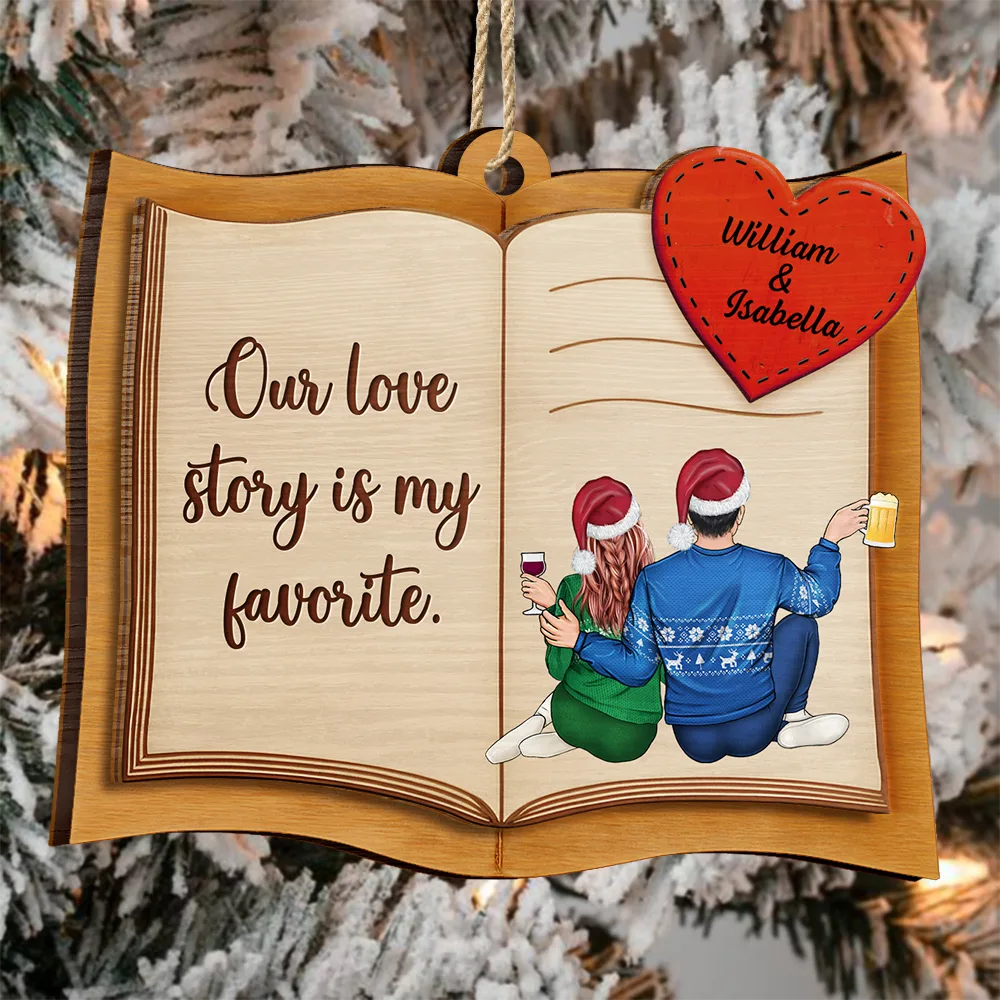 Every Love Story Is Beautiful Couple - Personalized 2-Layered Wooden Ornament - Image 3