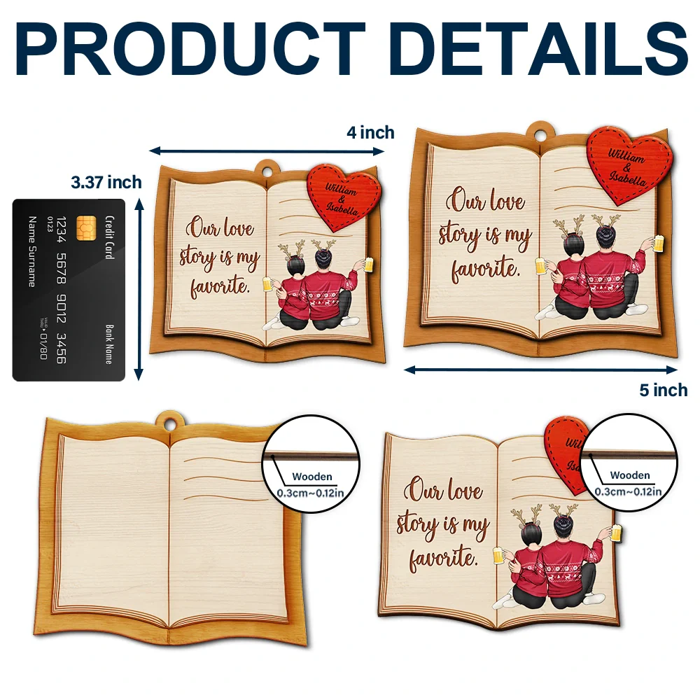 Every Love Story Is Beautiful Couple - Personalized 2-Layered Wooden Ornament - Image 5