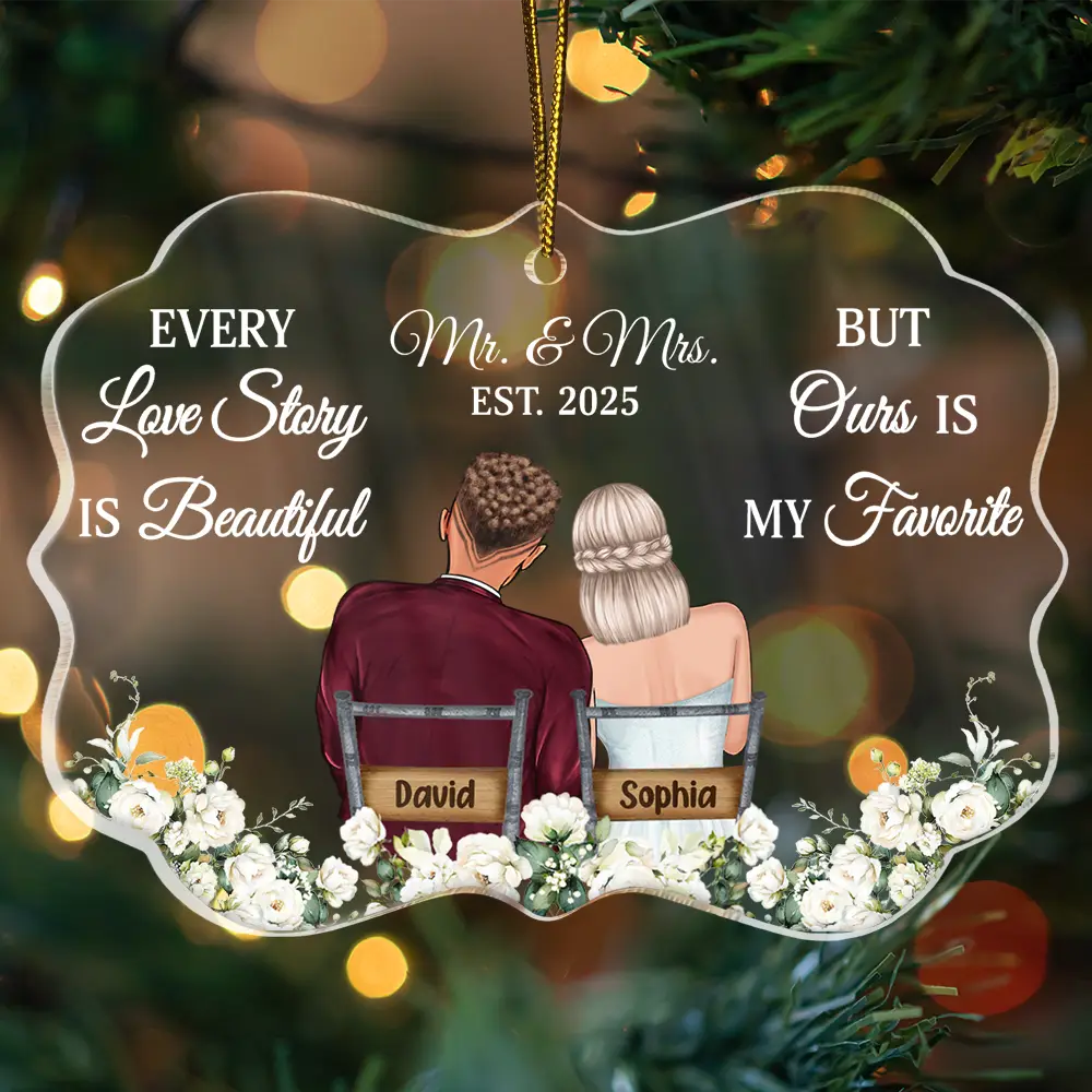 Every Love Story Is Beautiful - Personalized Medallion Acrylic Ornament - Image 3