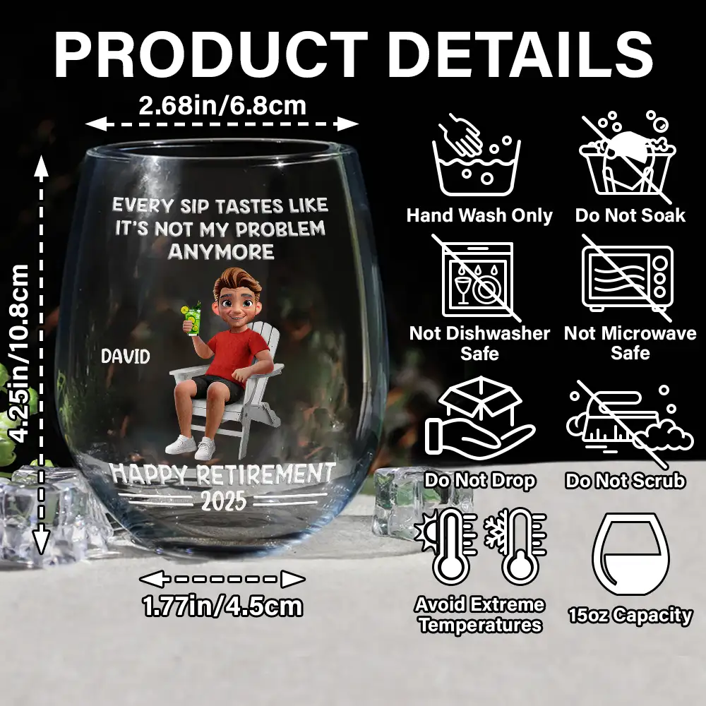 Every Sip Tastes Like It's Not My Problem Anymore Cartoon - Personalized Stemless Wine Glass - Image 5