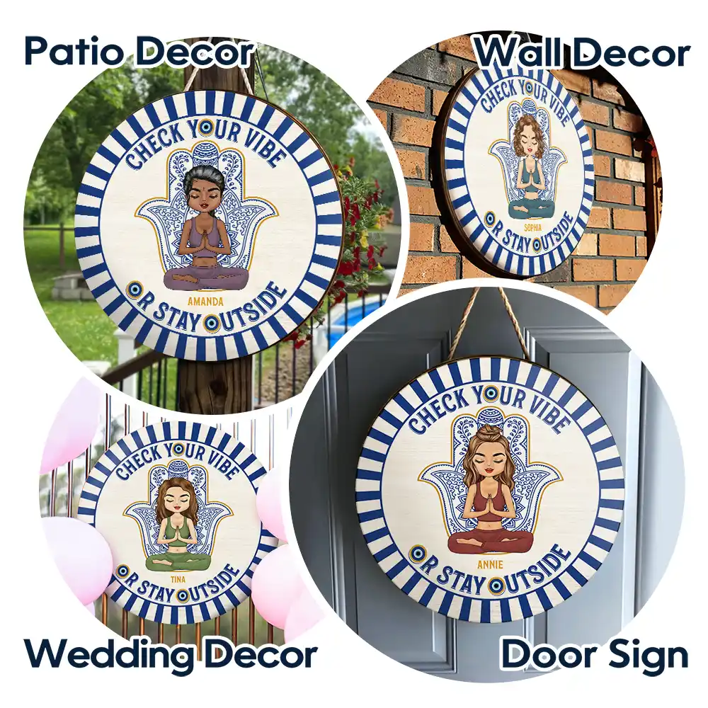 Evil Eye Check Your Vibe - Personalized Wood Circle Sign - Image 4