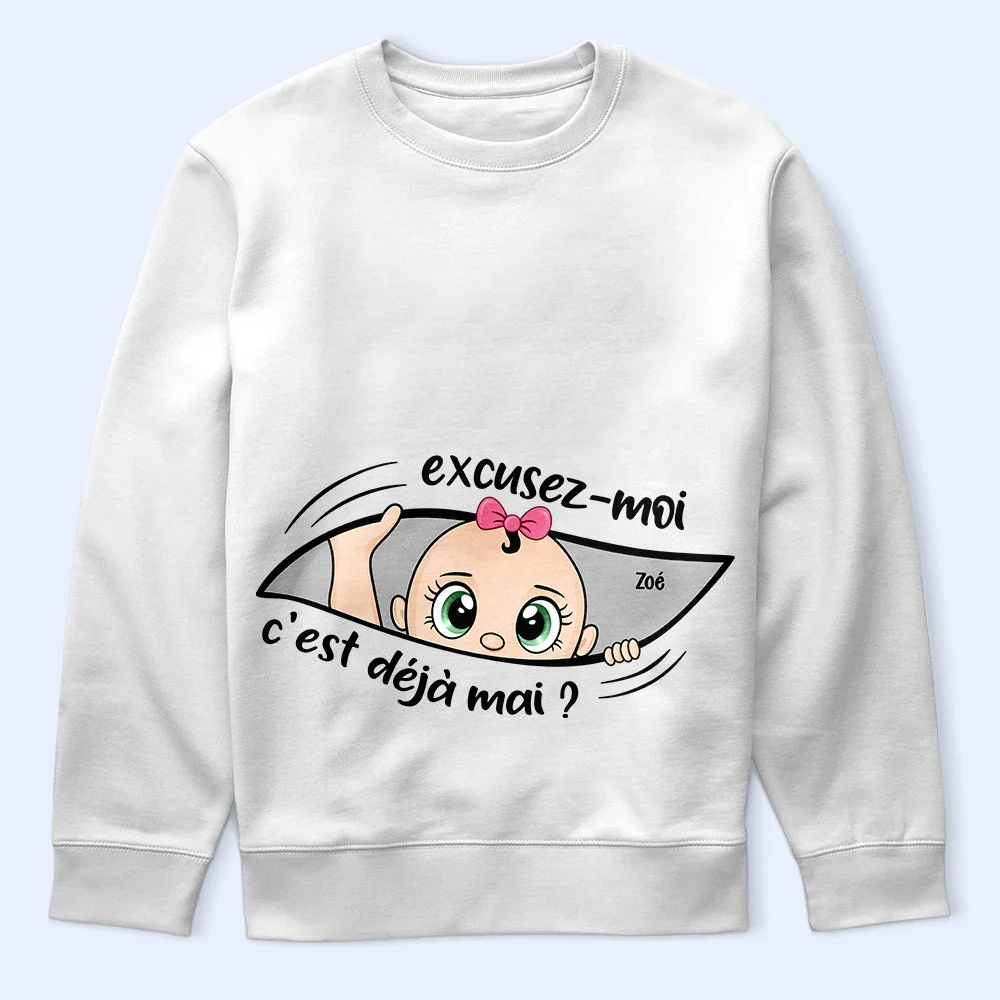 Excusez-Moi C’est Déjà L’heure - Pour Future Maman - T-Shirt Personnalisé - Image 4