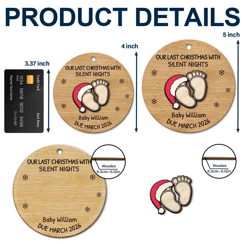 Expecting Baby Last Christmas With Silent Night - Personalized 2-Layered Wooden Ornament - Image 5