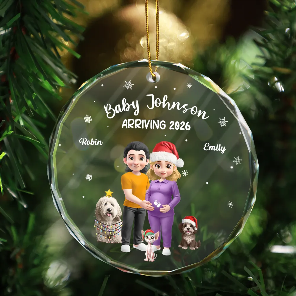 Expecting Parents 3D Effect Baby Arriving - Personalized Circle Glass Ornament - Image 3