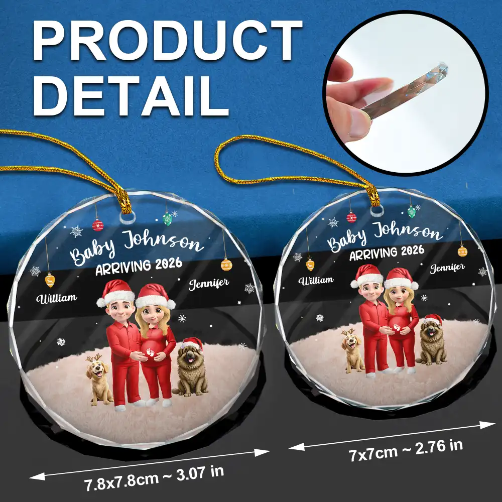 Expecting Parents 3D Effect Baby Arriving - Personalized Circle Glass Ornament - Image 6