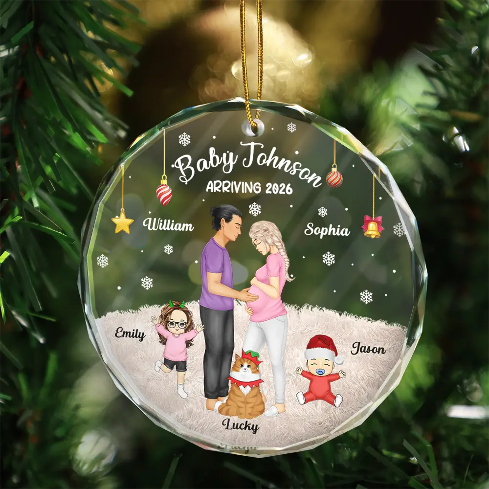 Expecting Parents Baby Arriving The More The Merrier - Personalized Circle Glass Ornament - Image 3