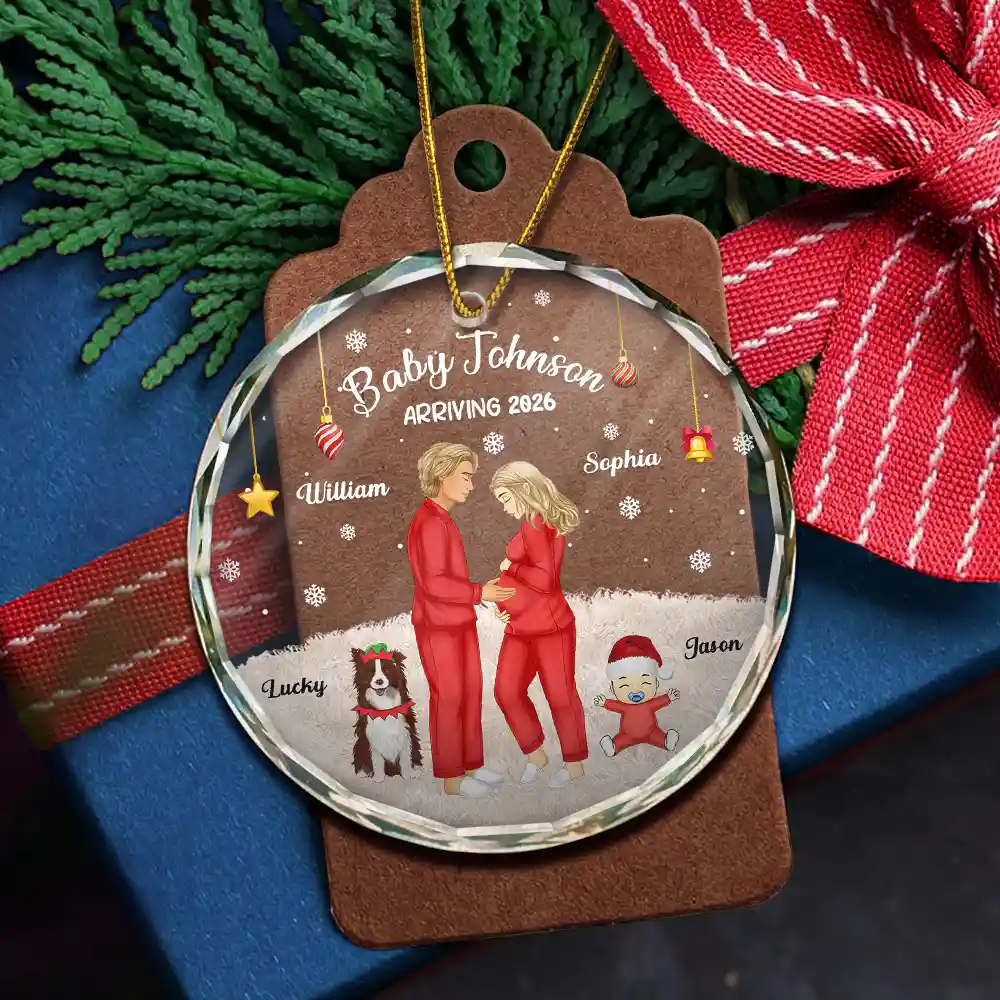 Expecting Parents Baby Arriving The More The Merrier - Personalized Circle Glass Ornament - Image 5