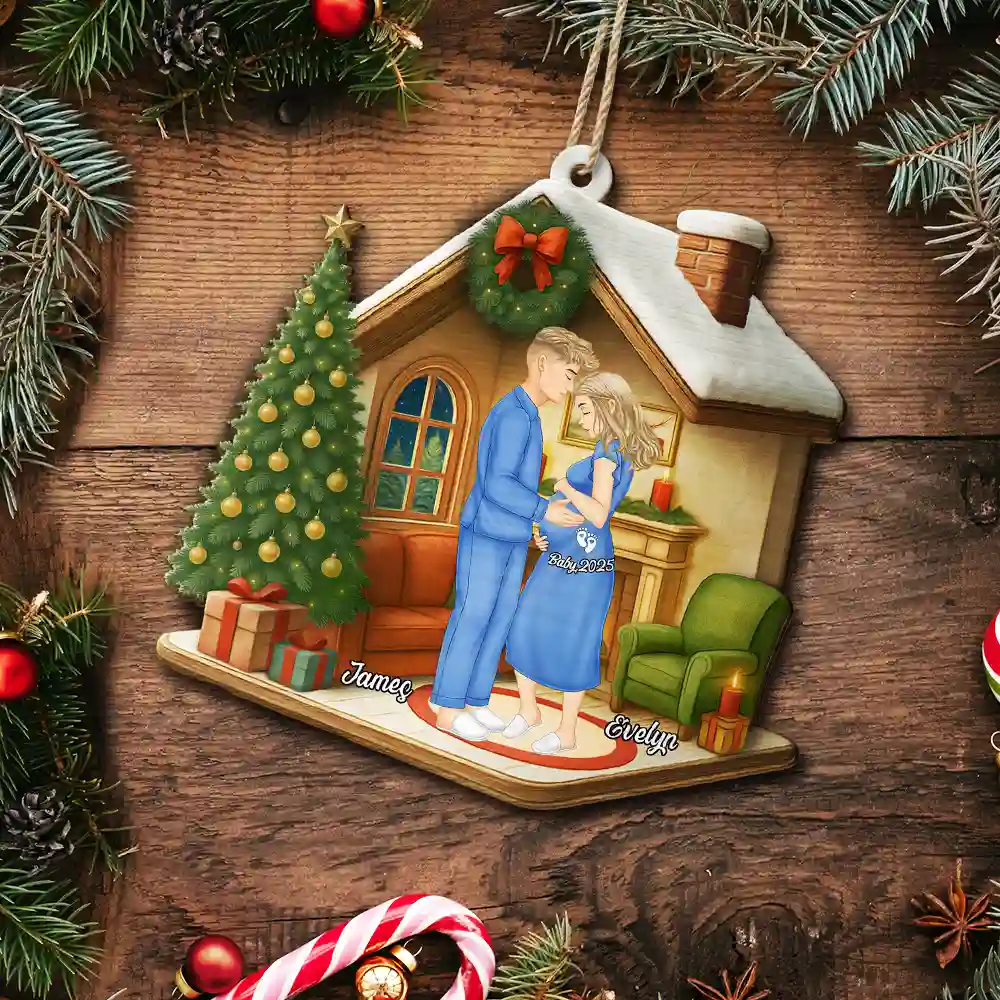 Expecting Parents Christmas Pregnancy - Personalized Custom Shaped Wooden Ornament - Image 5
