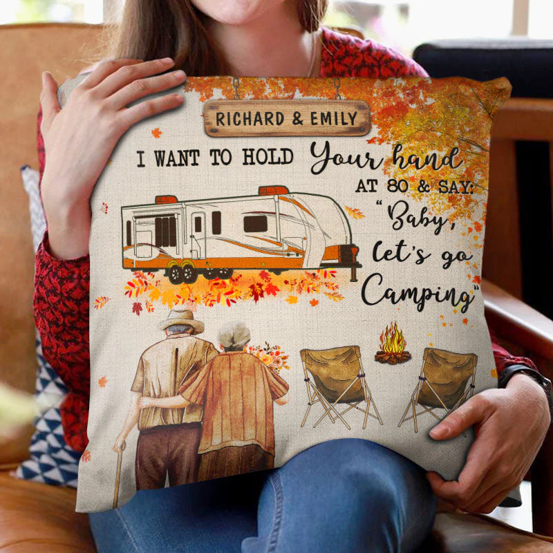 Fall Camping Old Couple Let's Go Camping - Personalized Custom Pillow - Image 2