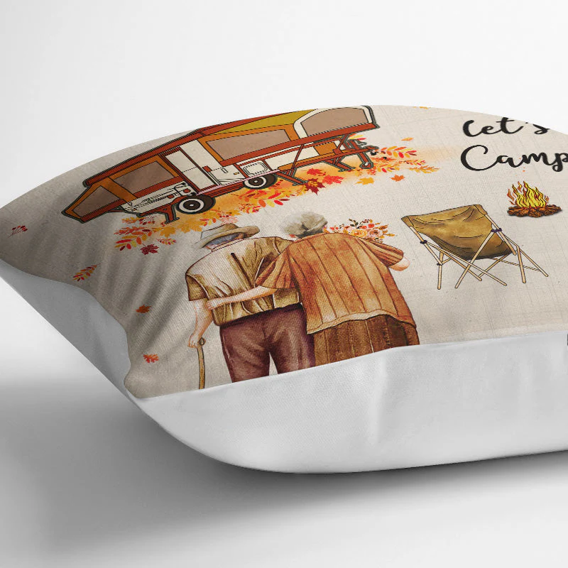 Fall Camping Old Couple Let's Go Camping - Personalized Custom Pillow - Image 3