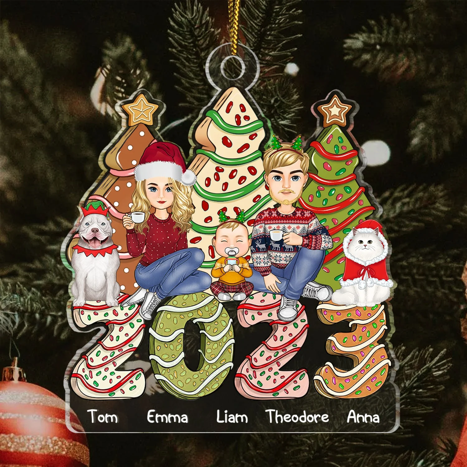 Family 2023 Cake, Cookie Trees - Christmas Gift For Parent, Kid, Baby - Personalized Cutout Acrylic Ornament - Image 3