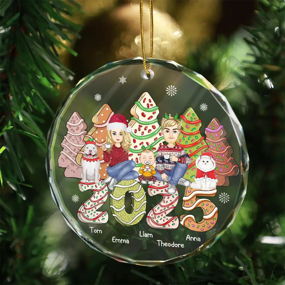 Family Cake, Cookie Trees Christmas Gift For Parent, Kid, Baby - Personalized Circle Glass Ornament - Image 3