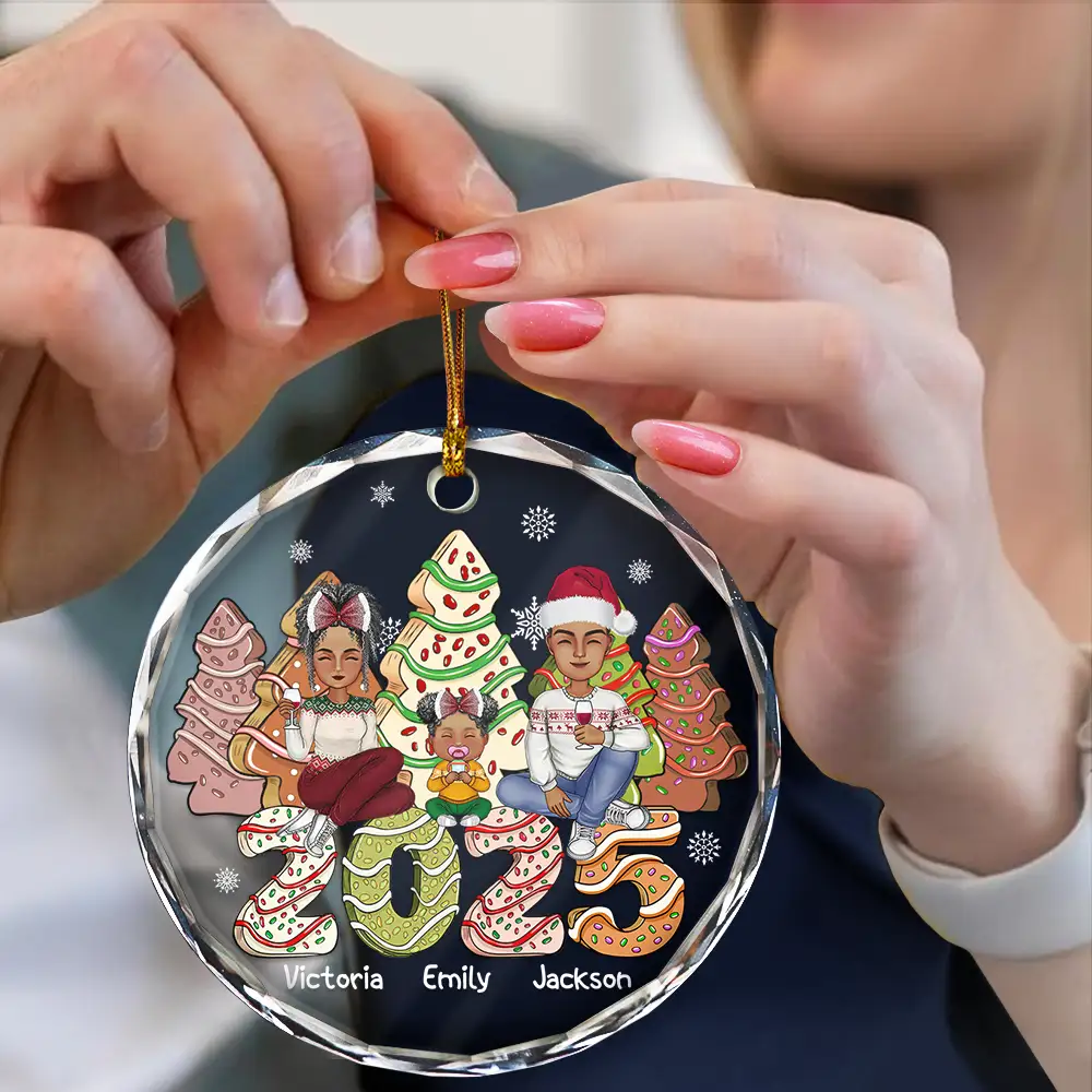 Family Cake, Cookie Trees Christmas Gift For Parent, Kid, Baby - Personalized Circle Glass Ornament - Image 4