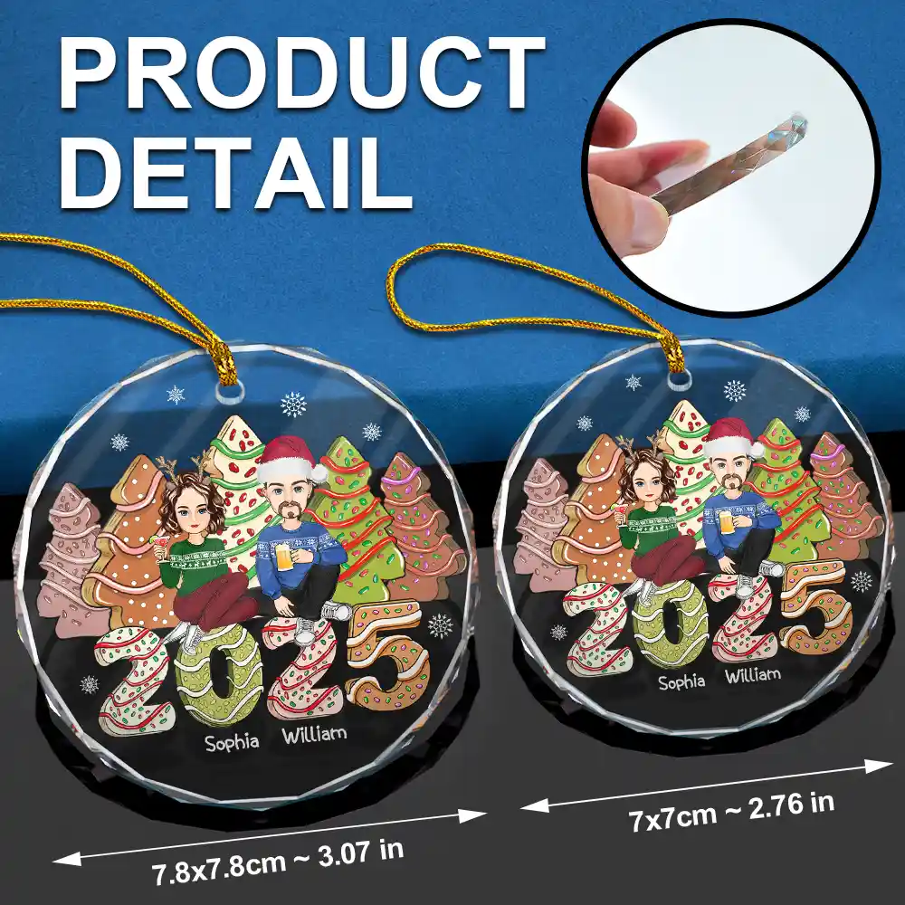 Family Cake, Cookie Trees Christmas Gift For Parent, Kid, Baby - Personalized Circle Glass Ornament - Image 6
