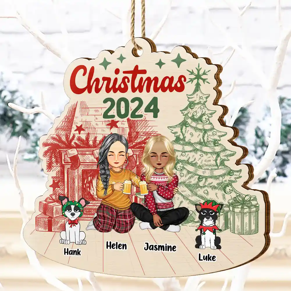 Family 2024 Red Green - Personalized Custom Shaped Wooden Ornament - Image 4