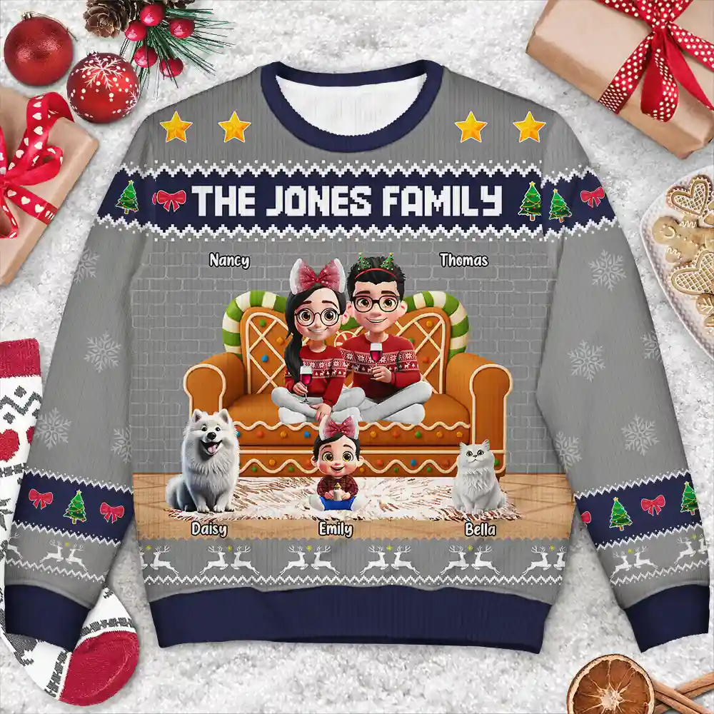 Family 3D Effect Gingerbread - Personalized Unisex Ugly Sweater - Image 4