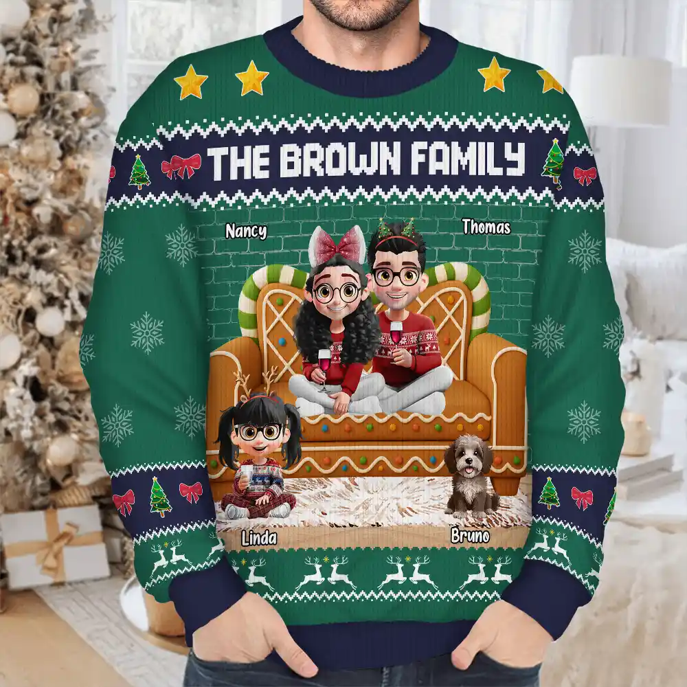 Family 3D Effect Gingerbread - Personalized Unisex Ugly Sweater - Image 5