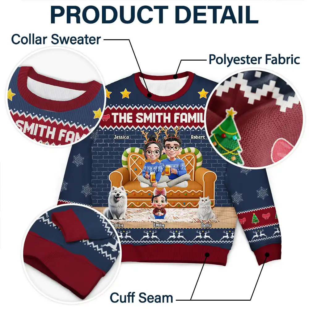 Family 3D Effect Gingerbread - Personalized Unisex Ugly Sweater - Image 7
