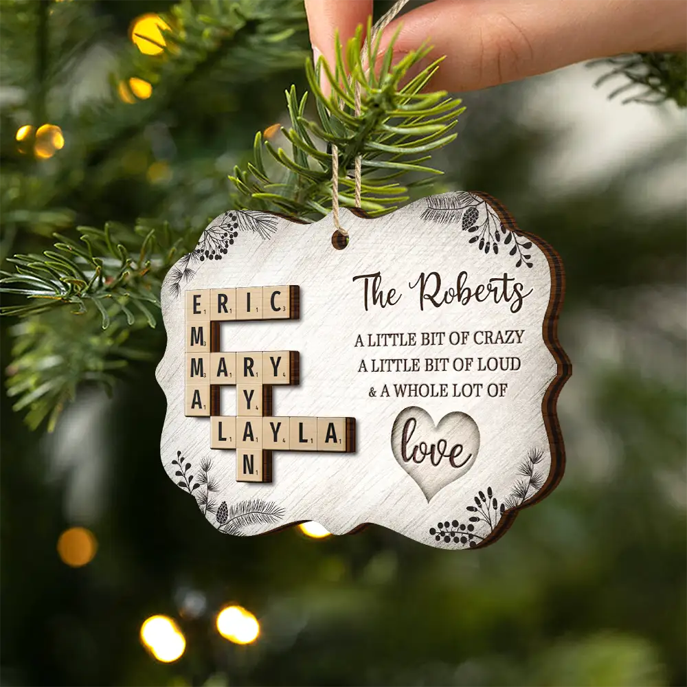 Family A Whole Lot Of Love Crossword Scrabble - Personalized 2-Layered Wooden Ornament - Image 3