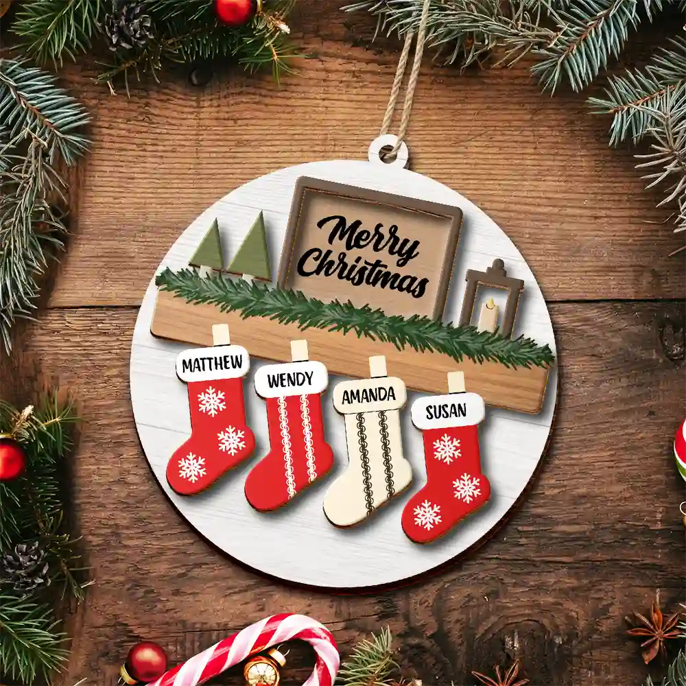 Family And Pet Christmas - Personalized 2-Layered Wooden Ornament - Image 5
