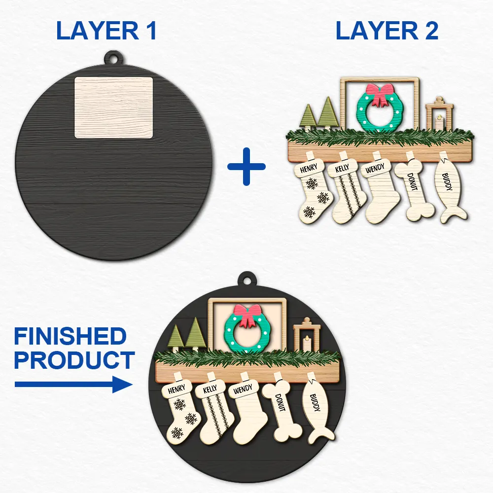 Family And Pet Christmas - Personalized 2-Layered Wooden Ornament - Image 6