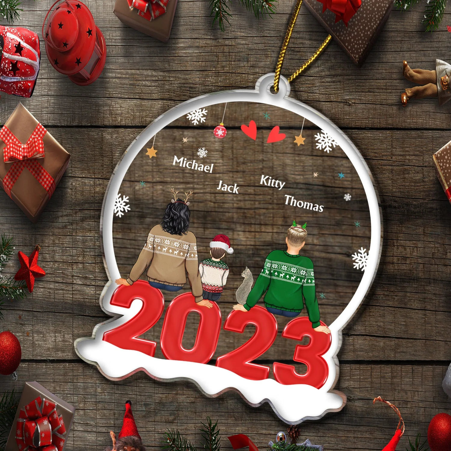 Family Backside - Christmas Gift For Family - Personalized Custom Shaped Acrylic Ornament - Image 5