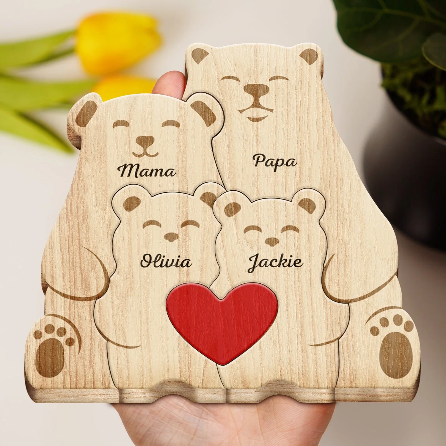 Family Bears - Gift For Parents, Father - Personalized Custom Shaped Wooden Puzzle - Image 4