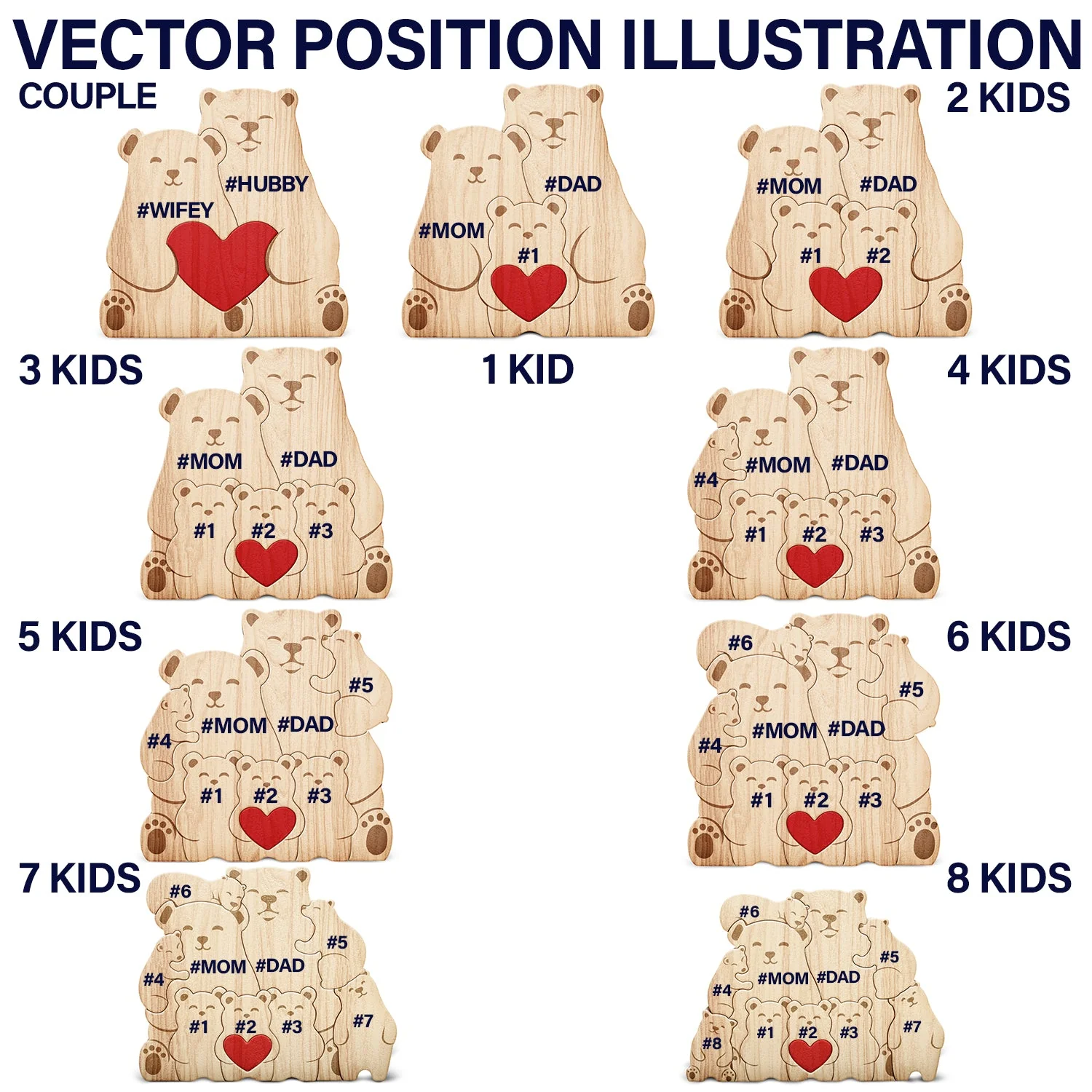 Family Bears - Gift For Parents, Father - Personalized Custom Shaped Wooden Puzzle - Image 7