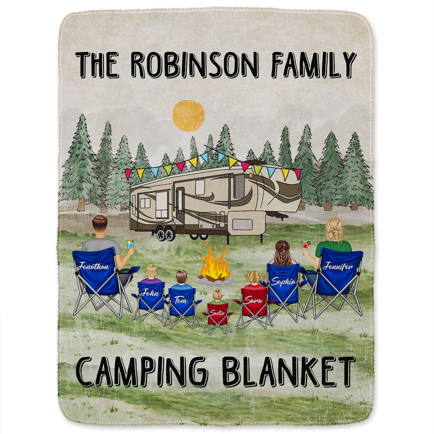 Family Camping Blanket - Gift For Camping Lovers - Personalized Fleece Blanket, Sherpa Blanket - Image 2