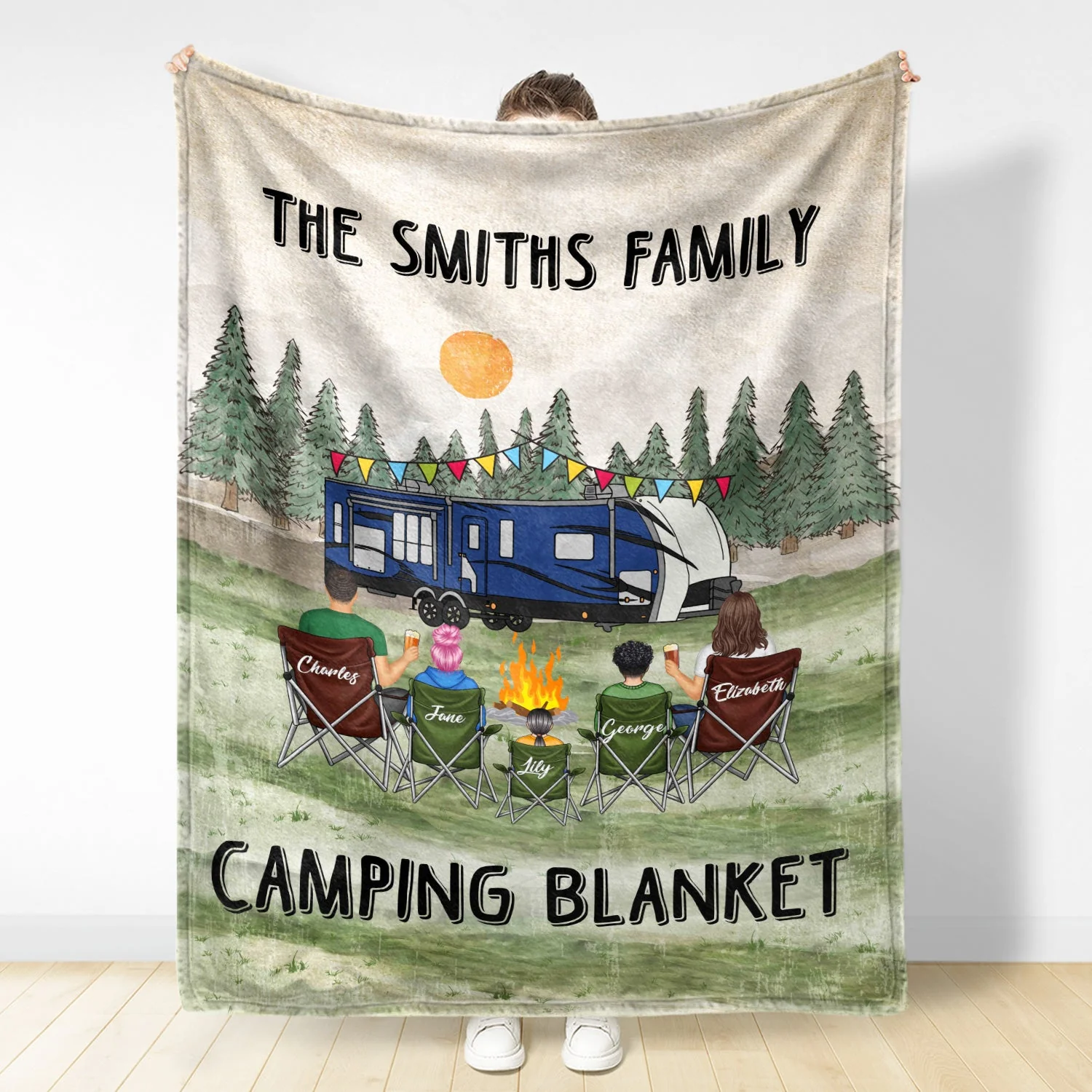 Family Camping Blanket - Gift For Camping Lovers - Personalized Fleece Blanket, Sherpa Blanket - Image 3