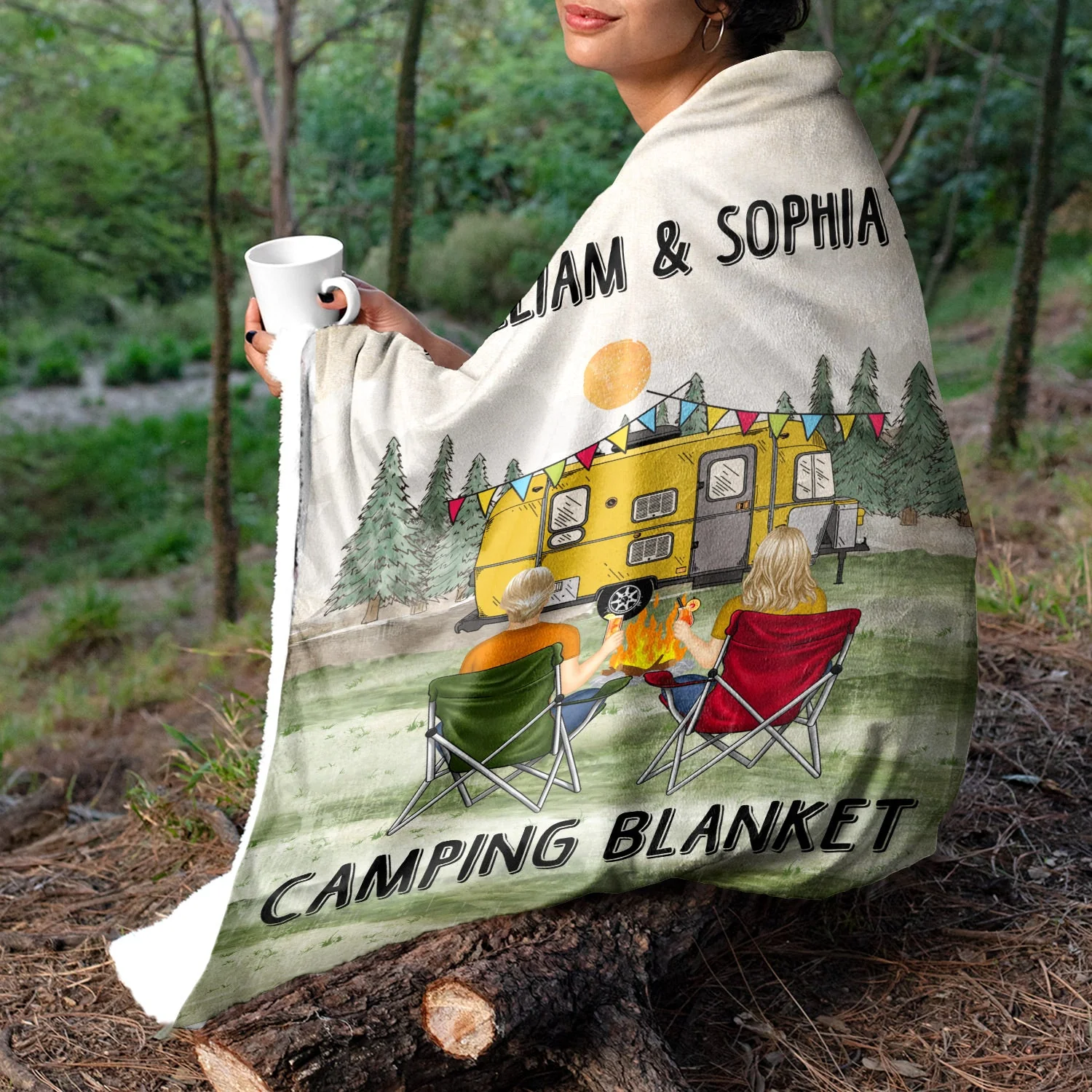 Family Camping Blanket - Gift For Camping Lovers - Personalized Fleece Blanket, Sherpa Blanket - Image 5