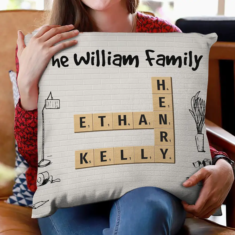 Family Cartoon Crossword Scrabble - Personalized Pillow - Image 3
