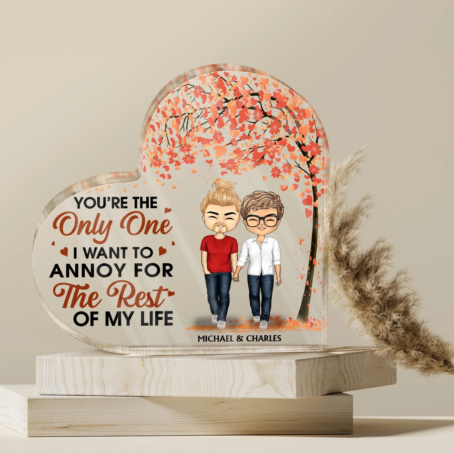 Family Chibi Couple Annoy For The Rest Of My Life - Gift For Couples - Personalized Custom Heart Shaped Acrylic Plaque - Image 4