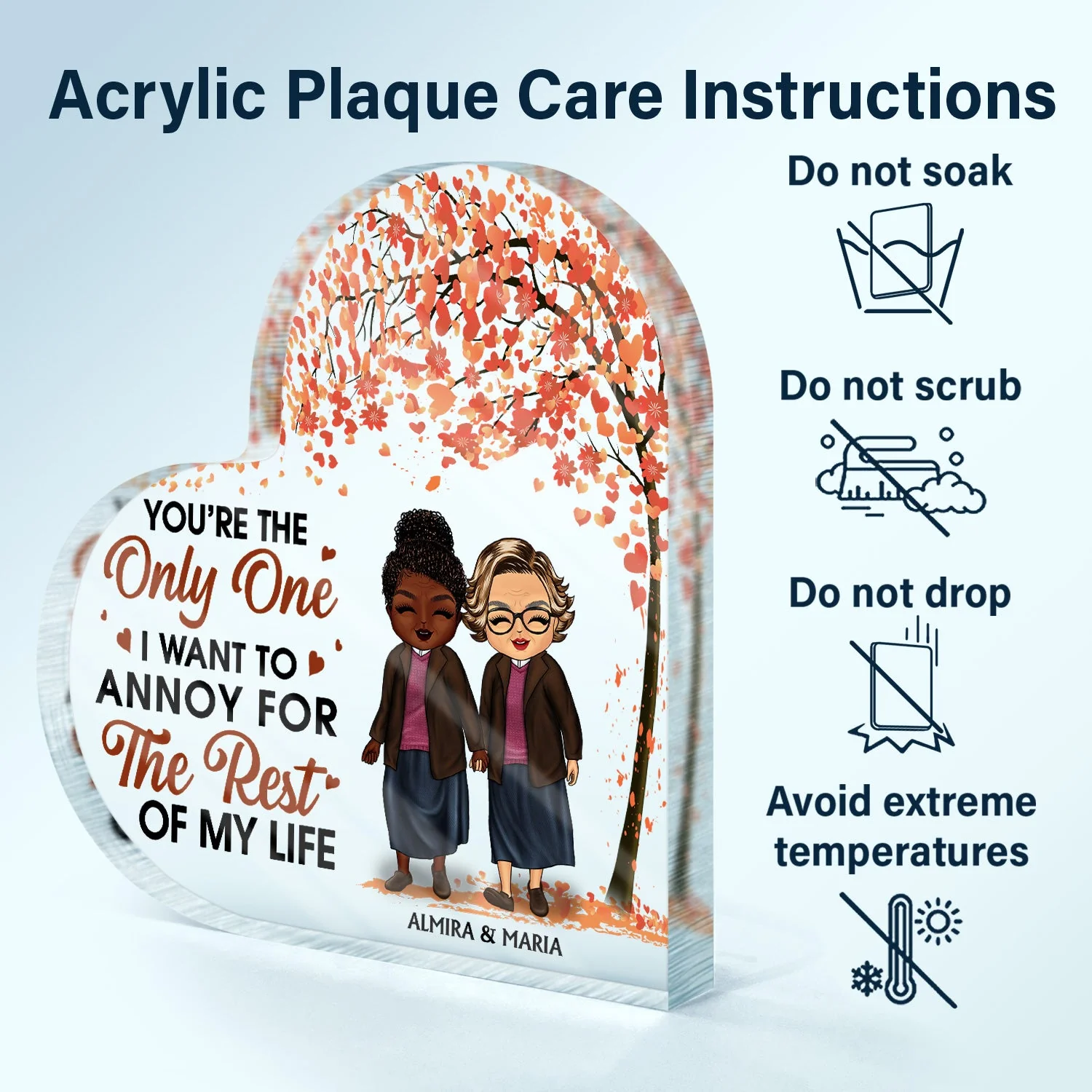 Family Chibi Couple Annoy For The Rest Of My Life - Gift For Couples - Personalized Custom Heart Shaped Acrylic Plaque - Image 6