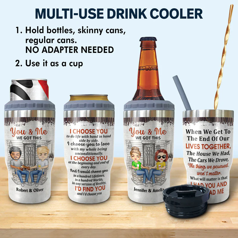 Family Chibi Couple Husband And Wife Drinking Buddies For Life - Couple Gift - Personalized Custom Triple 3 In 1 Can Cooler - Image 2