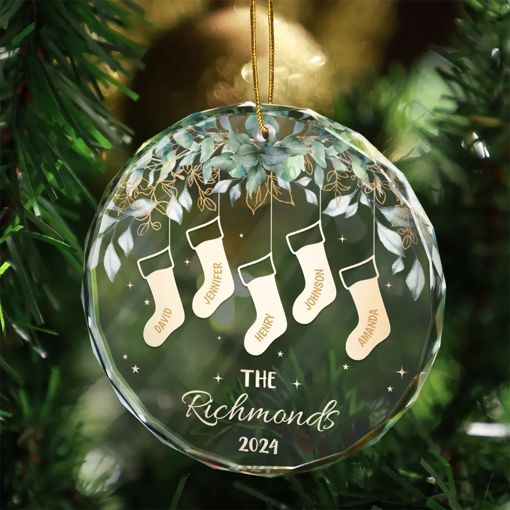 Family Christmas Stocking - Personalized Circle Glass Ornament - Image 3