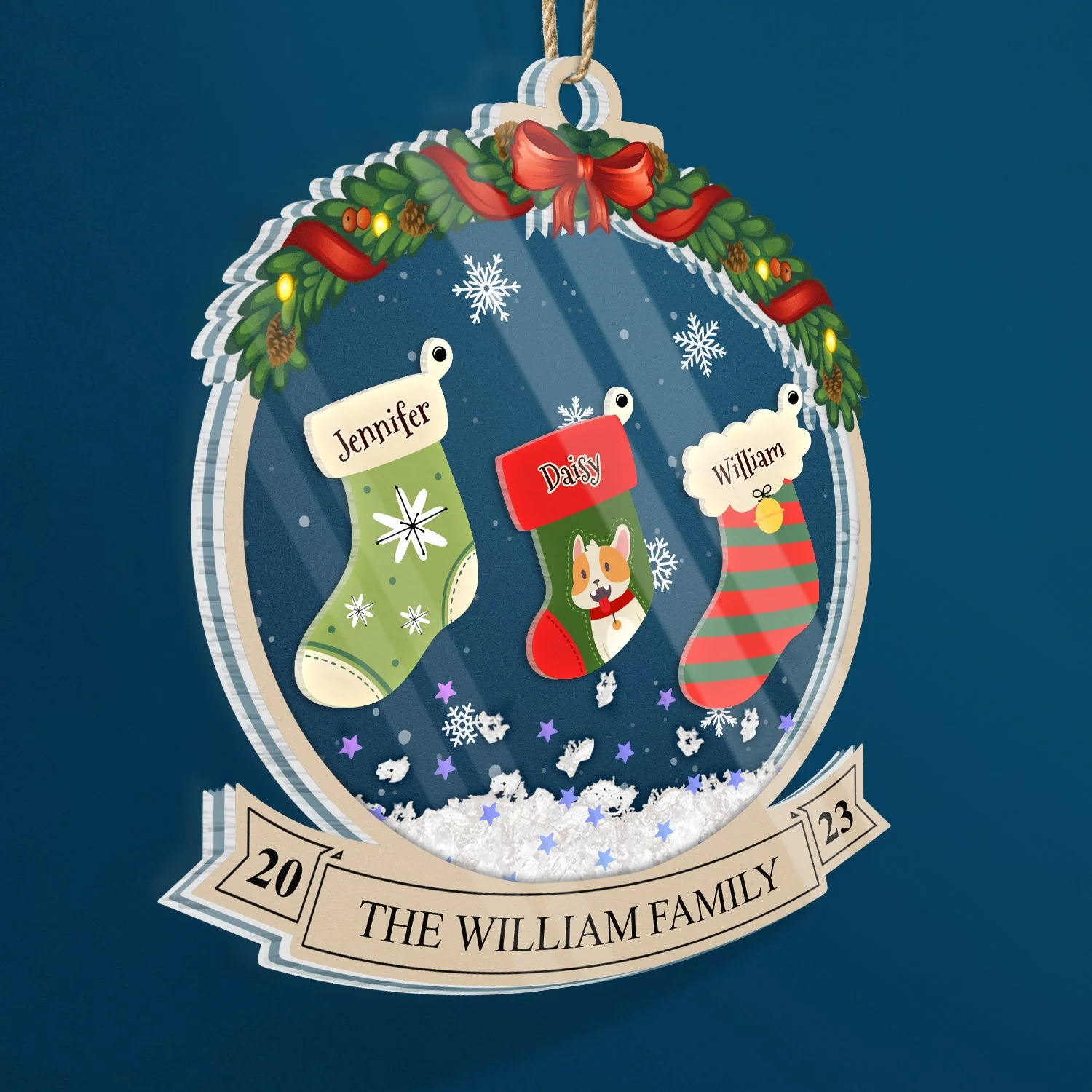 Family Christmas Stockings - Christmas Gift - Personalized 3-Layered Acrylic Shaker Ornament - Image 2