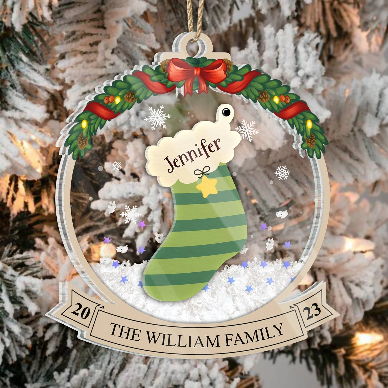Family Christmas Stockings - Christmas Gift - Personalized 3-Layered Acrylic Shaker Ornament - Image 3