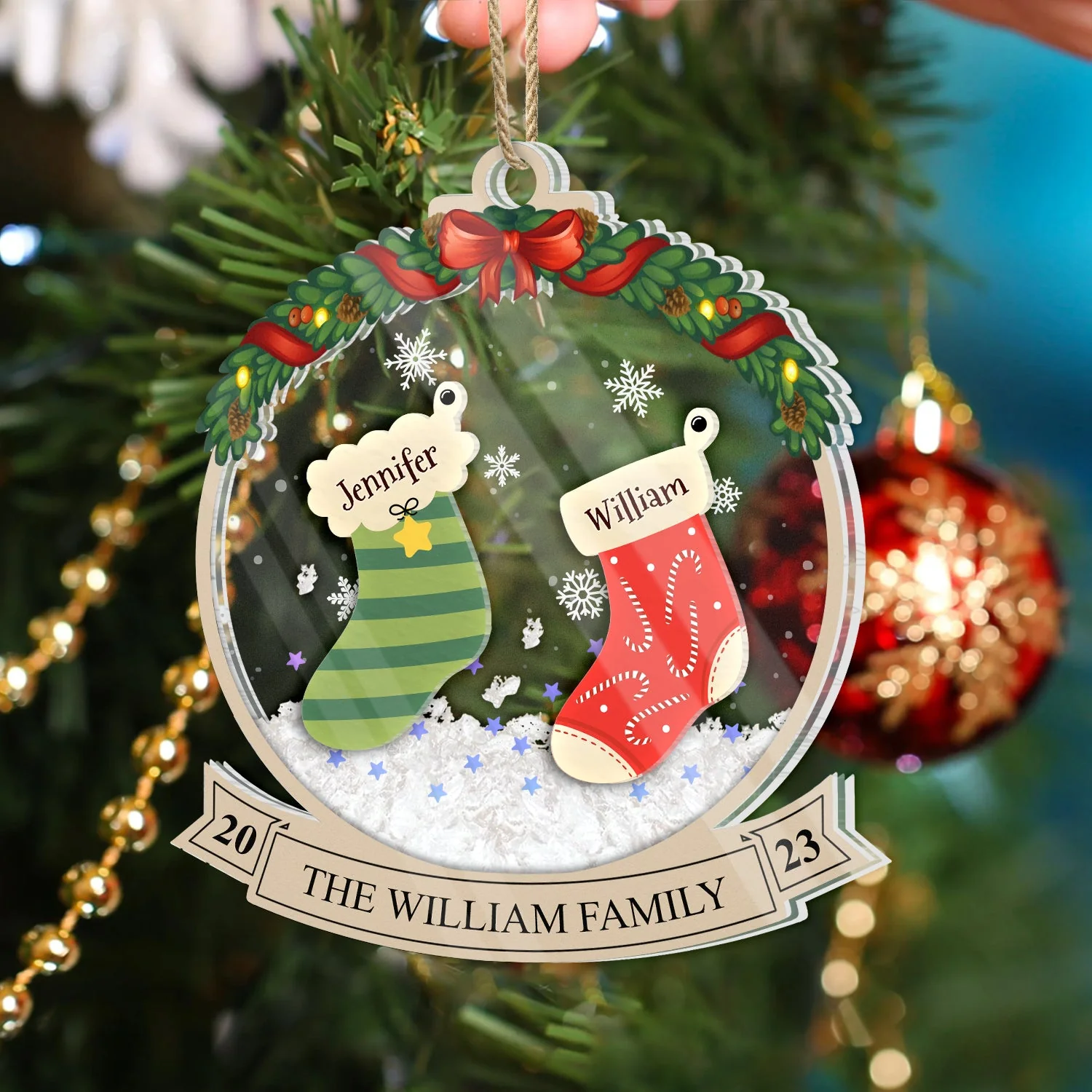 Family Christmas Stockings - Christmas Gift - Personalized 3-Layered Acrylic Shaker Ornament - Image 4